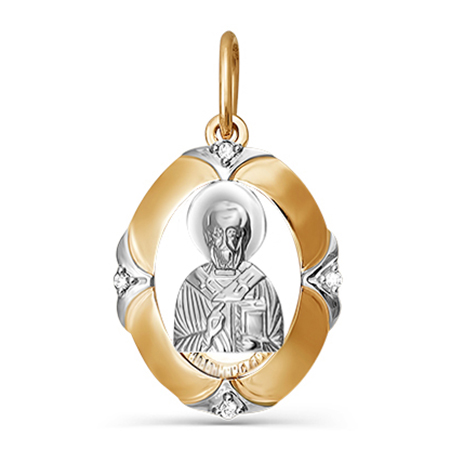Подвеска"Св.Николай", золото, фианит, 031375